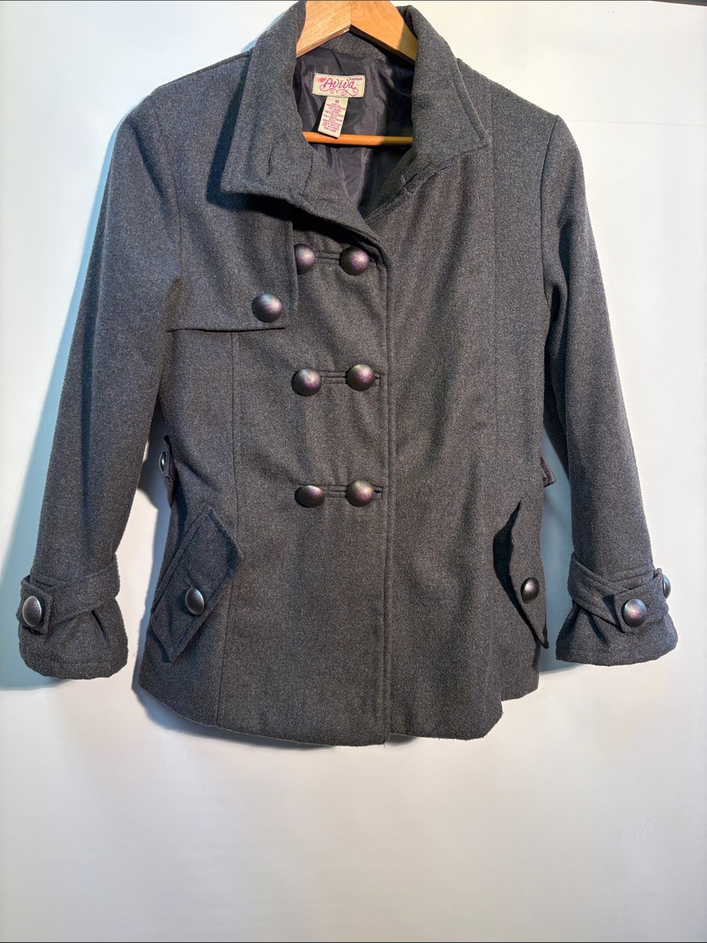 Dark Gray Double-Breasted Peacoat Jacket